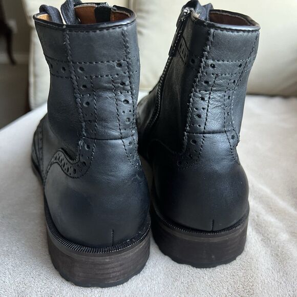 Blake McKay Black Leather Wingtip Ankle Boot Men 10.5 Classic Side Zip Lace Up - Picture 9 of 13